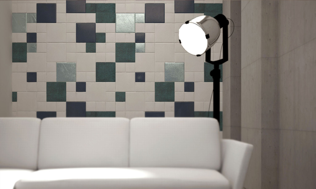 Dettaglio mosaico di piastrelle in pelle per ufficio