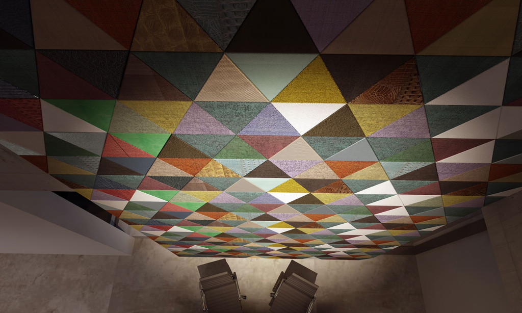 Dettaglio piastrelle in pelle triangoli multicolor
